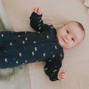 Petit Lem Grasshopper Print on Ribbed Royal Blue Footed Sleeper