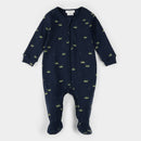 Petit Lem Grasshopper Print on Ribbed Royal Blue Footed Sleeper