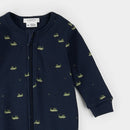 Petit Lem Grasshopper Print on Ribbed Royal Blue Footed Sleeper