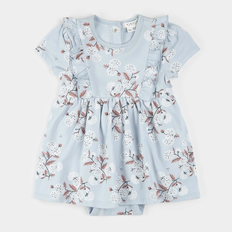 Petit Lem Hydrangea Print on Sky Blue Bodysuit Dress
