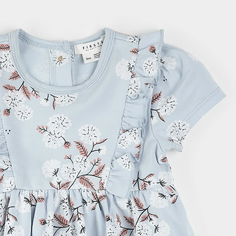 Petit Lem Hydrangea Print on Sky Blue Bodysuit Dress