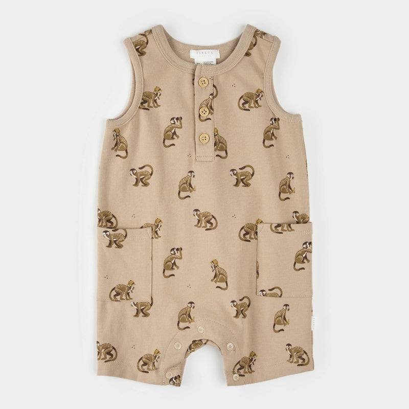 Petit Lem Monkey Print Sleeveless Romper