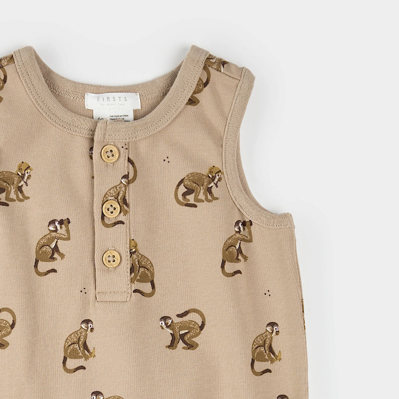 Petit Lem Monkey Print Sleeveless Romper