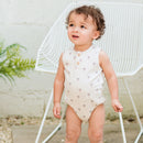 Petit Lem - Palm Tree Print on Ribbed Light Taupe Body Suit Romper - FINAL SALE