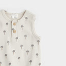 Petit Lem - Palm Tree Print on Ribbed Light Taupe Body Suit Romper - FINAL SALE