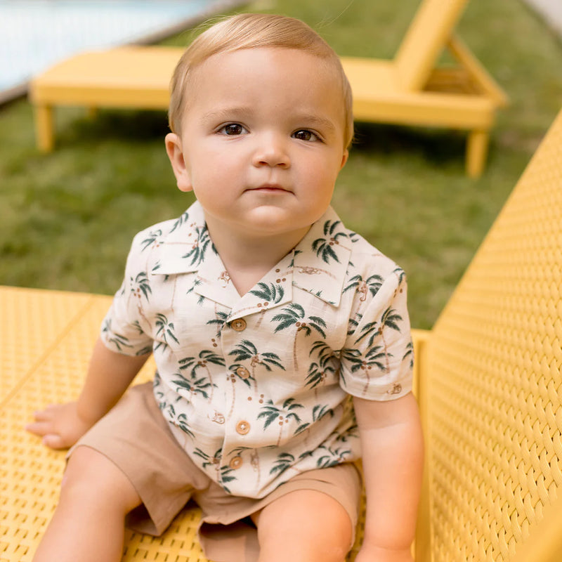 Petit Lem Palm Trees Cross Hatch Camp Shirt Set