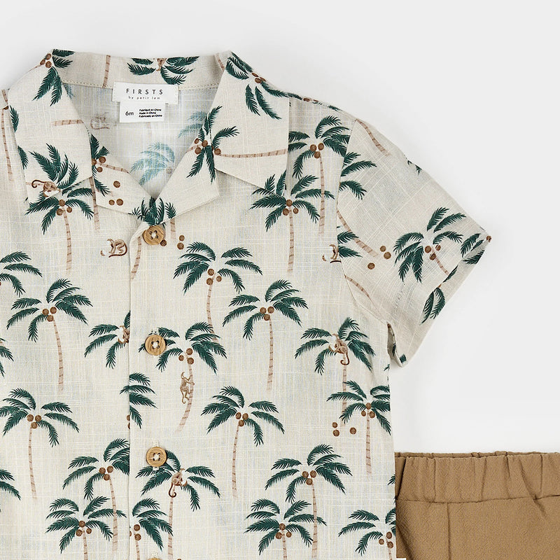 Petit Lem Palm Trees Cross Hatch Camp Shirt Set