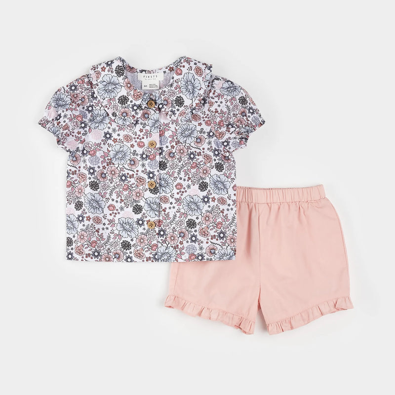 Petit Lem Vintage Flowers Poplin Shirt & Short Set