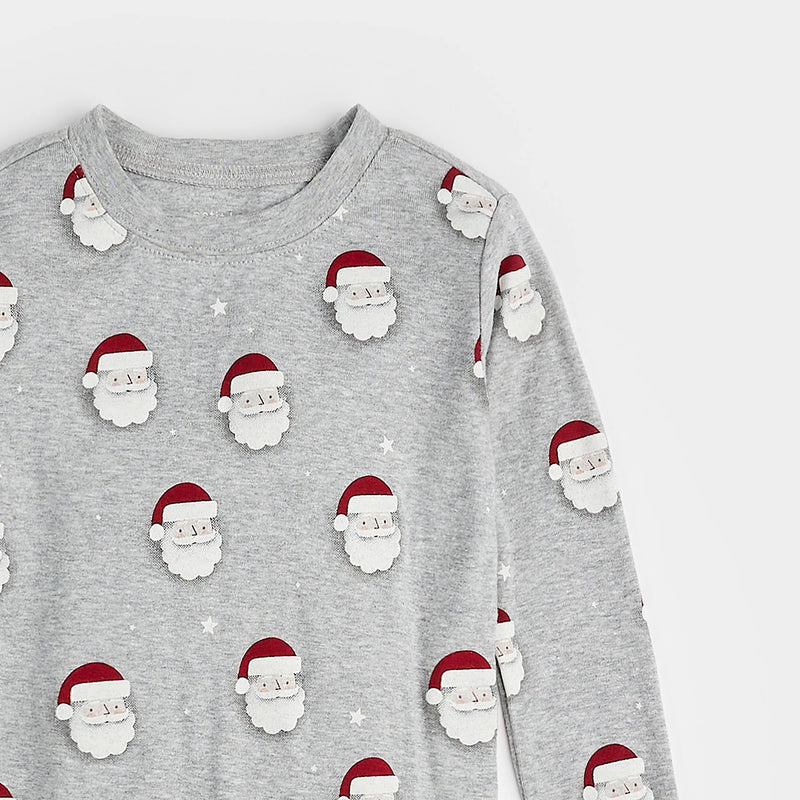 Petit Lem Santa Print on Heather Grey PJ Set
