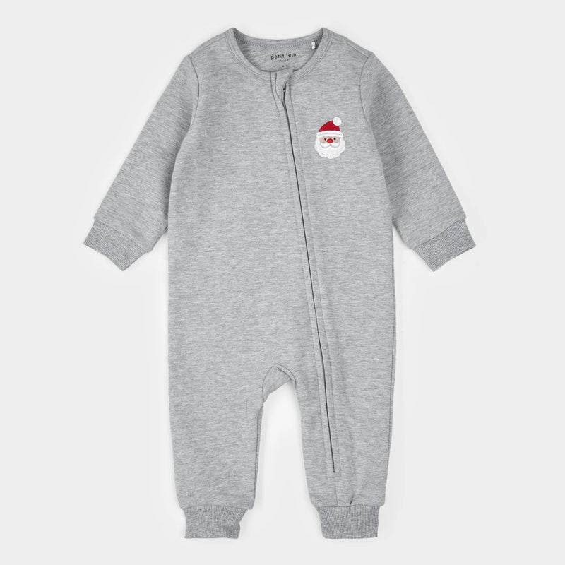 Petit Lem Santa Baby on Heather Grey Fleece Playsuit
