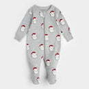 Petit Lem Santa Print on Heather Grey Sleeper