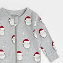 Petit Lem Santa Print on Heather Grey Sleeper