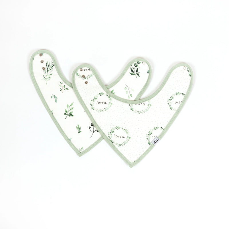 Lil North Co - Muslin Bandana Bib Set – Foliage & Loved Wreath