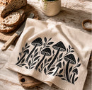Your Green Kitchen - Tea Towel Whimsy Mushrooms on Taupe Linen