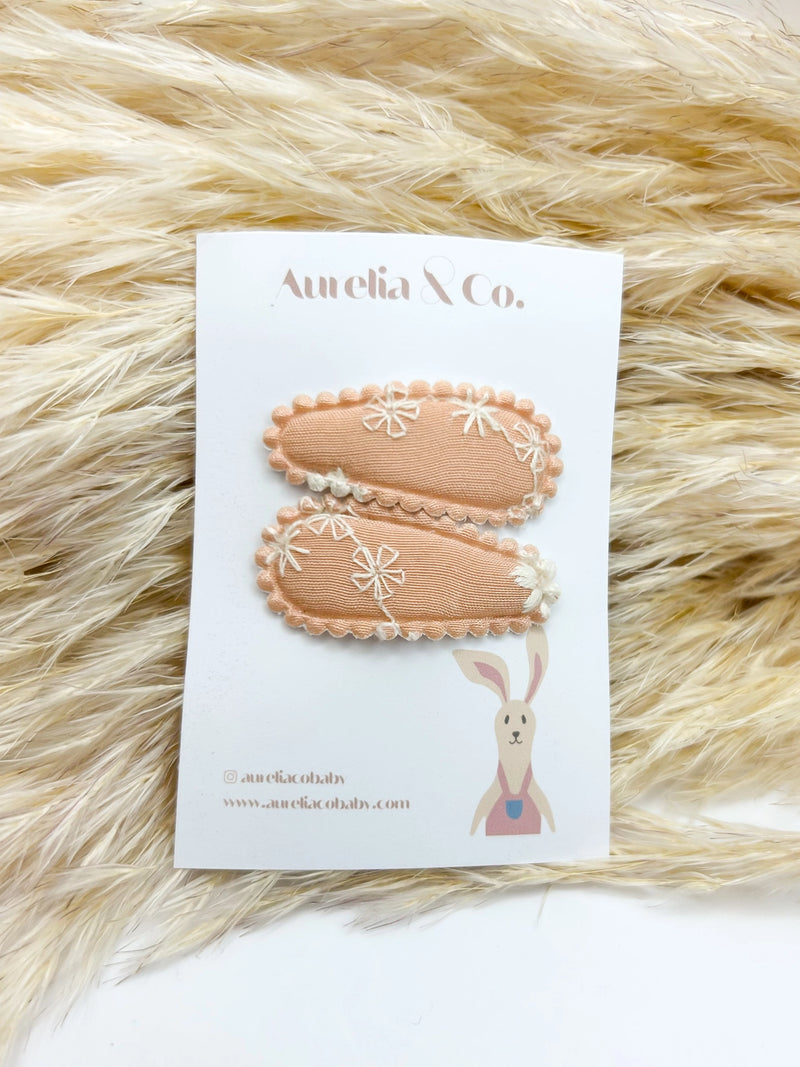 Aurelia & Co. Baby  Mini Fabric Hair Barrettes  Floral- Embroidered