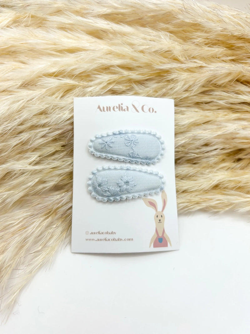 Aurelia & Co. Baby  Mini Fabric Hair Barrettes  Floral- Embroidered