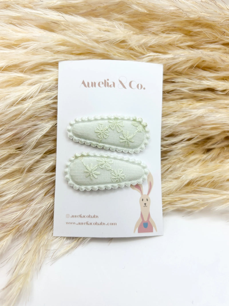 Aurelia & Co. Baby  Mini Fabric Hair Barrettes  Floral- Embroidered
