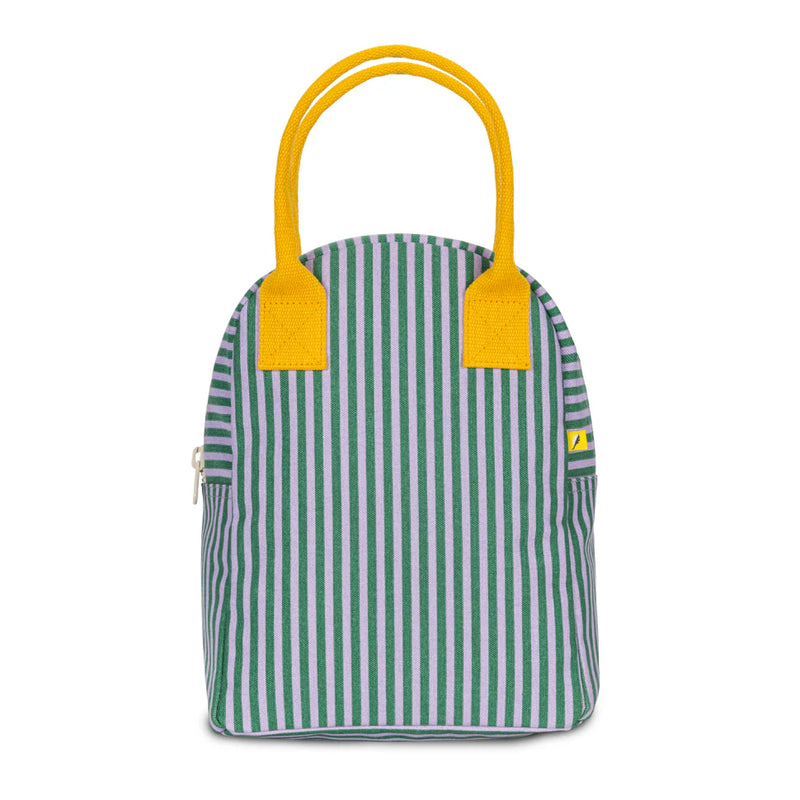 Fluf - Organic Cotton Zippered Lunch Pail  - Candy Stripe Grass & Lavender