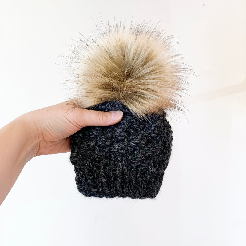 Rough Bark Knits -Toddler Olive Beanie Charcoal