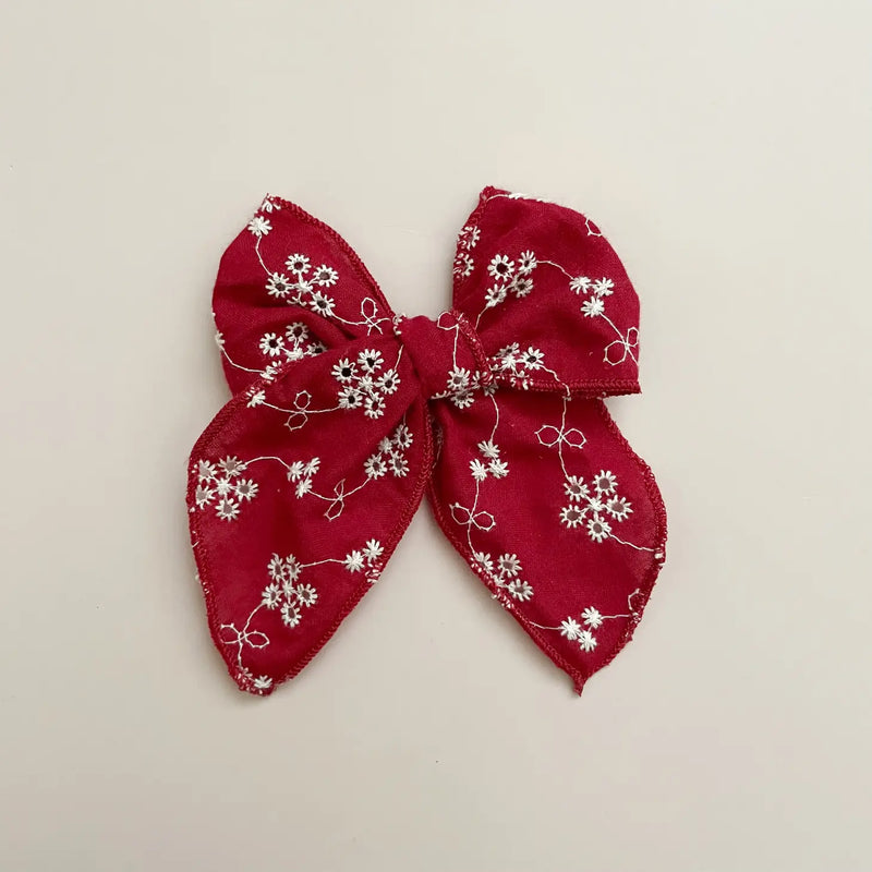 Mai & I - Maroon White Floral Fable Bow Clip