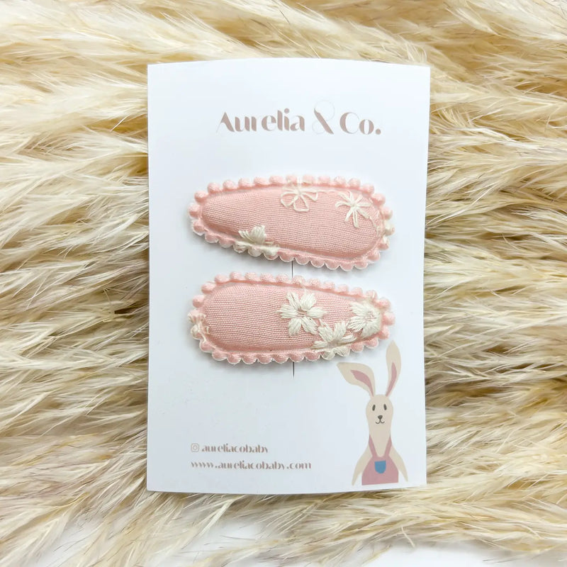 Aurelia & Co. Baby  Mini Fabric Hair Barrettes  Floral- Embroidered