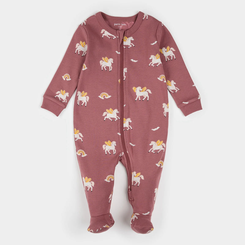 Petit Lem Rainbow Pegasus Print on Dark Pink Sleeper