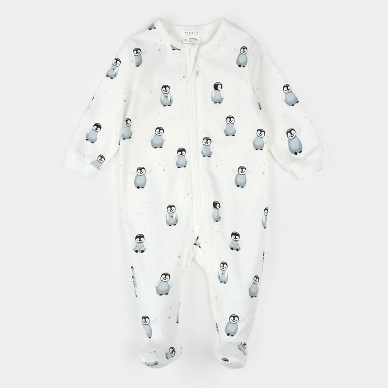 Petit Lem Penguin Print on Off-White Sleeper