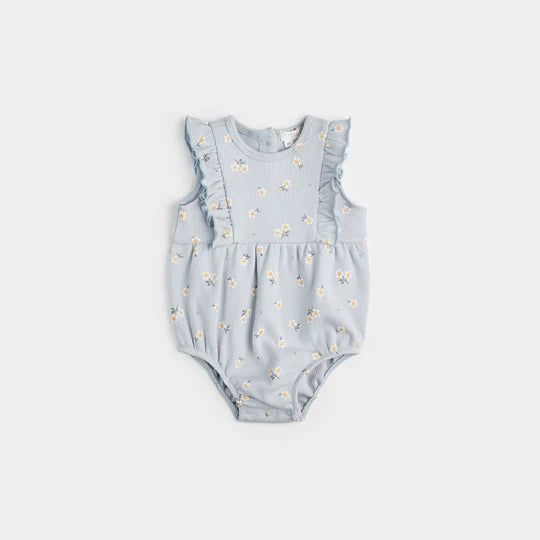 Petit Lem - Daisy Print on Blue Bubble Romper