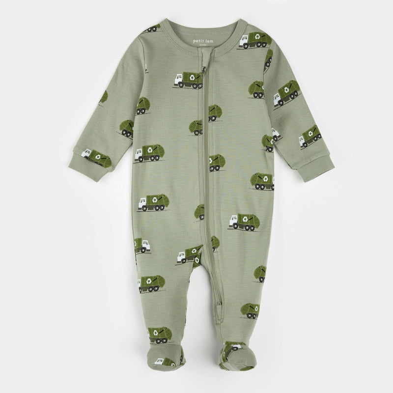 Petit Lem Recycle Truck Print On Green