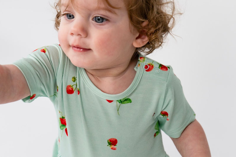 Belan J Short Sleeve Skirted Onesie Strawberry Garden