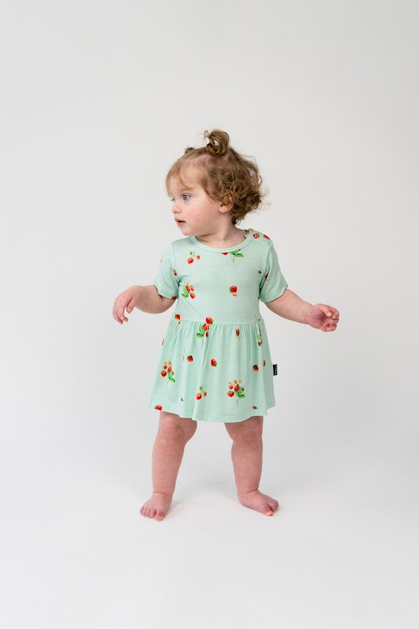 Belan J Short Sleeve Skirted Onesie Strawberry Garden