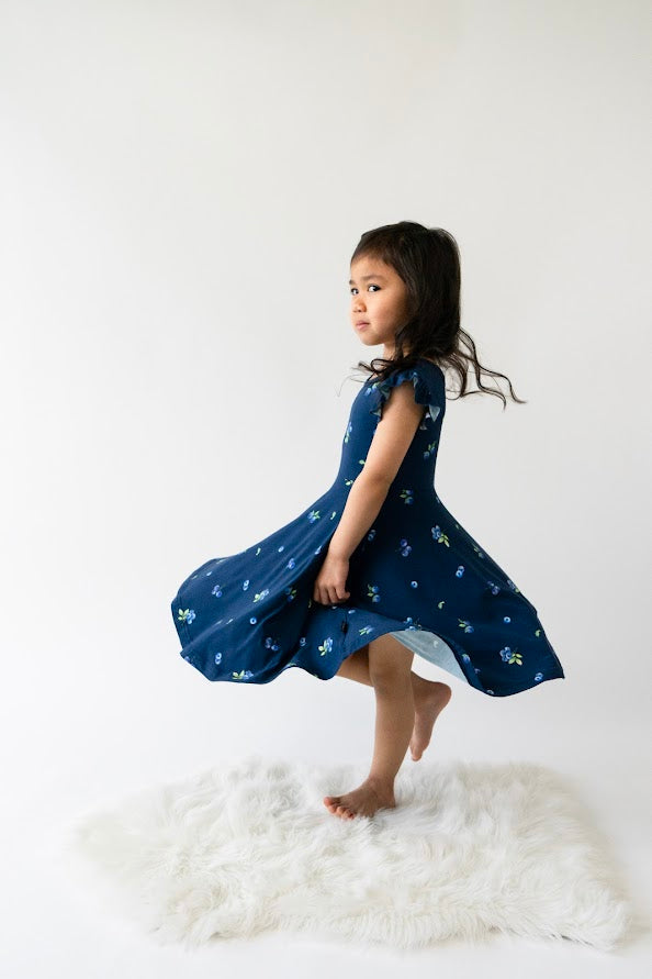 Belan J Ruffled Sleeve Twirl Dress Blueberries