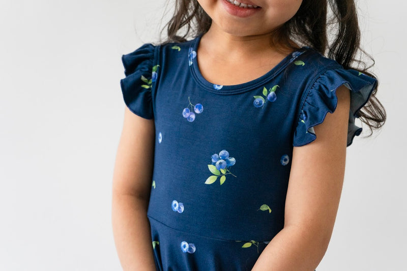 Belan J Ruffled Sleeve Twirl Dress Blueberries