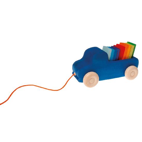 Grimm's - Blue Truck Pull Toy with Blocks