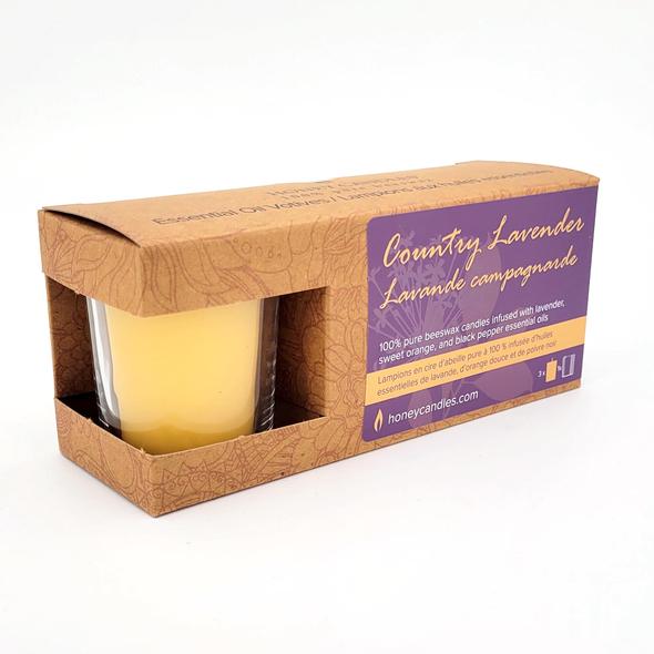 Honey Candles - Pack of 3 Essential Votive Candles -  Country Lavender