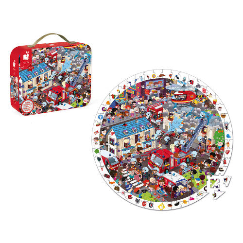 Janod - 208 Piece Round Observation Puzzle Firefighter