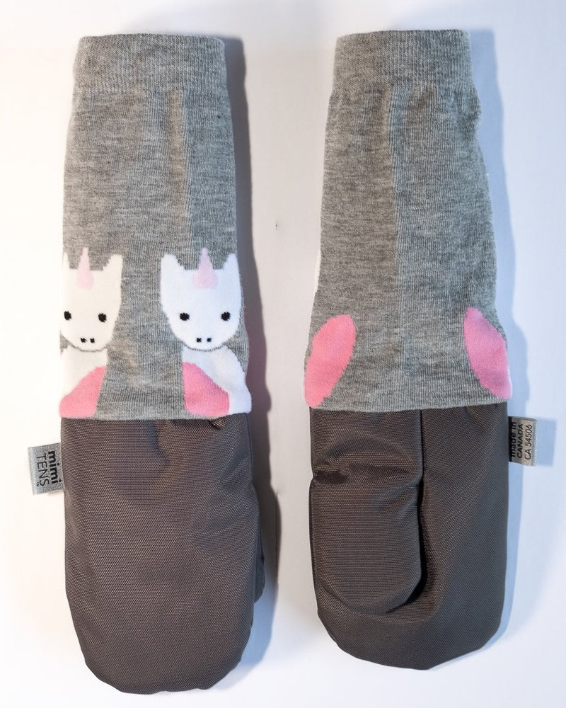 mimiTENS - Childrens Mittens Grey Unicorns