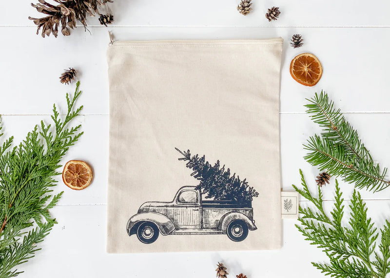 Your Green Kitchen - Medium Zippered Gift Bag Christmas Tree Truck