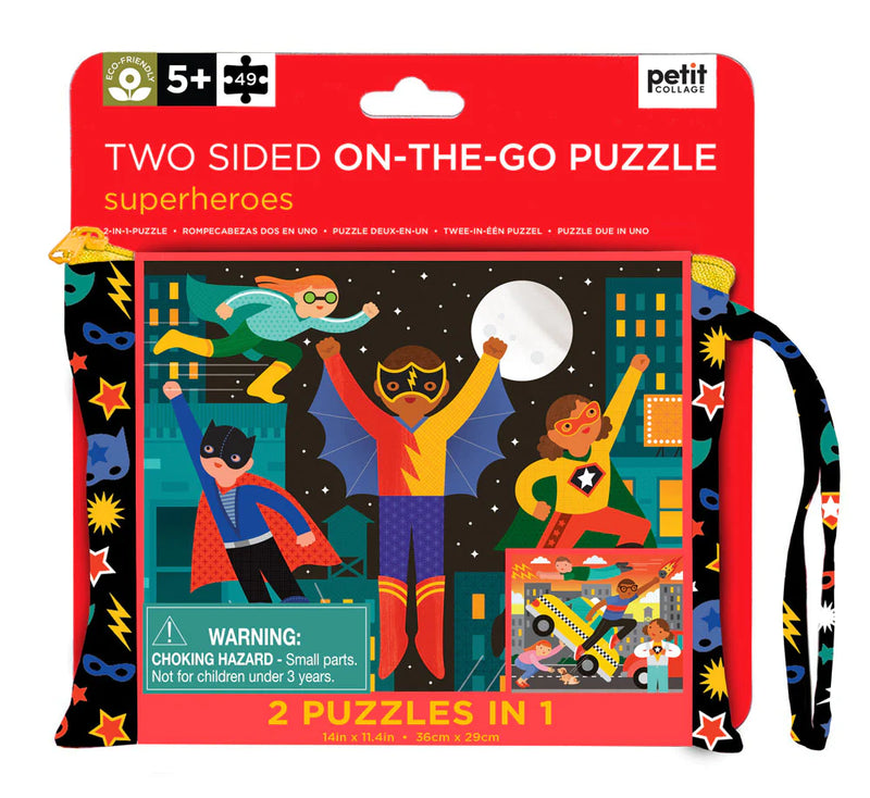 Petit Collage - Double Sided On The Go Puzzle - Superheroes