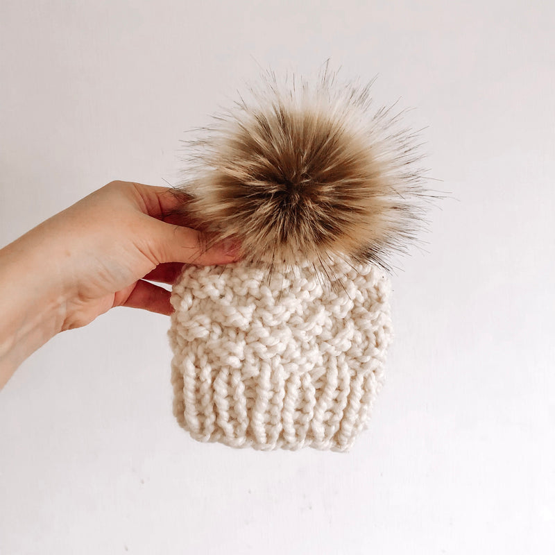 Rough Bark Knits - Infant Olive Beanie Cream