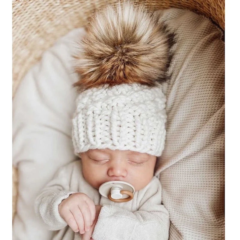 Rough Bark Knits - Infant Olive Beanie Cream