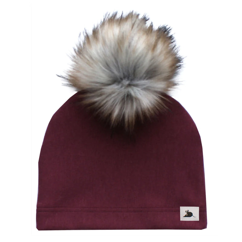 Lille Mus - Maroon Fleece Pom Beanie - Children's