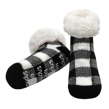 Pudus - Kids Slipper Socks White Lumberjack FINAL SALE