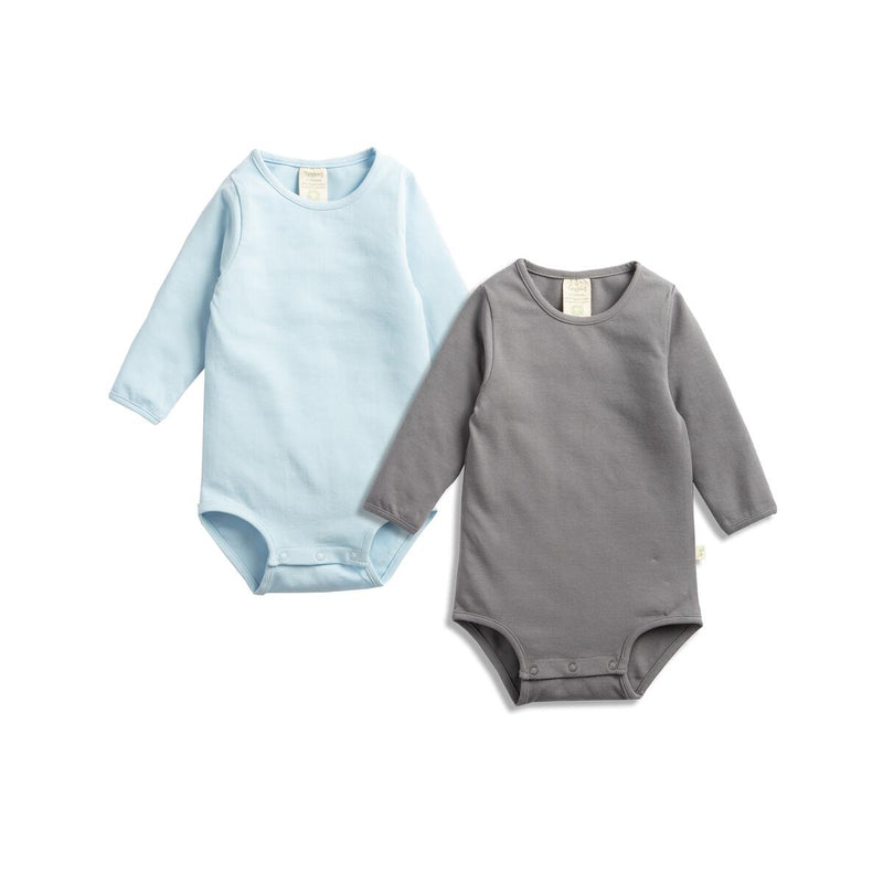 Tiny Twig - Organic Cotton Long Sleeve Body Suit - Soft Blue / Soft Grey - 2 Pack - FINAL SALE